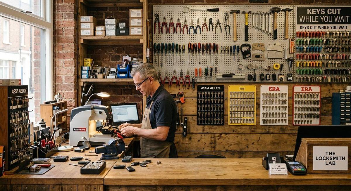 Professional locksmith workshop with organized tools and keys, Colorado